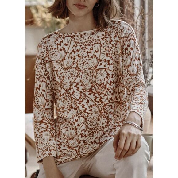 J.Jill Butterfly Printed Boatneck Sweater In Oatmeal Size Small Cotton Blend - Picture 1 of 6